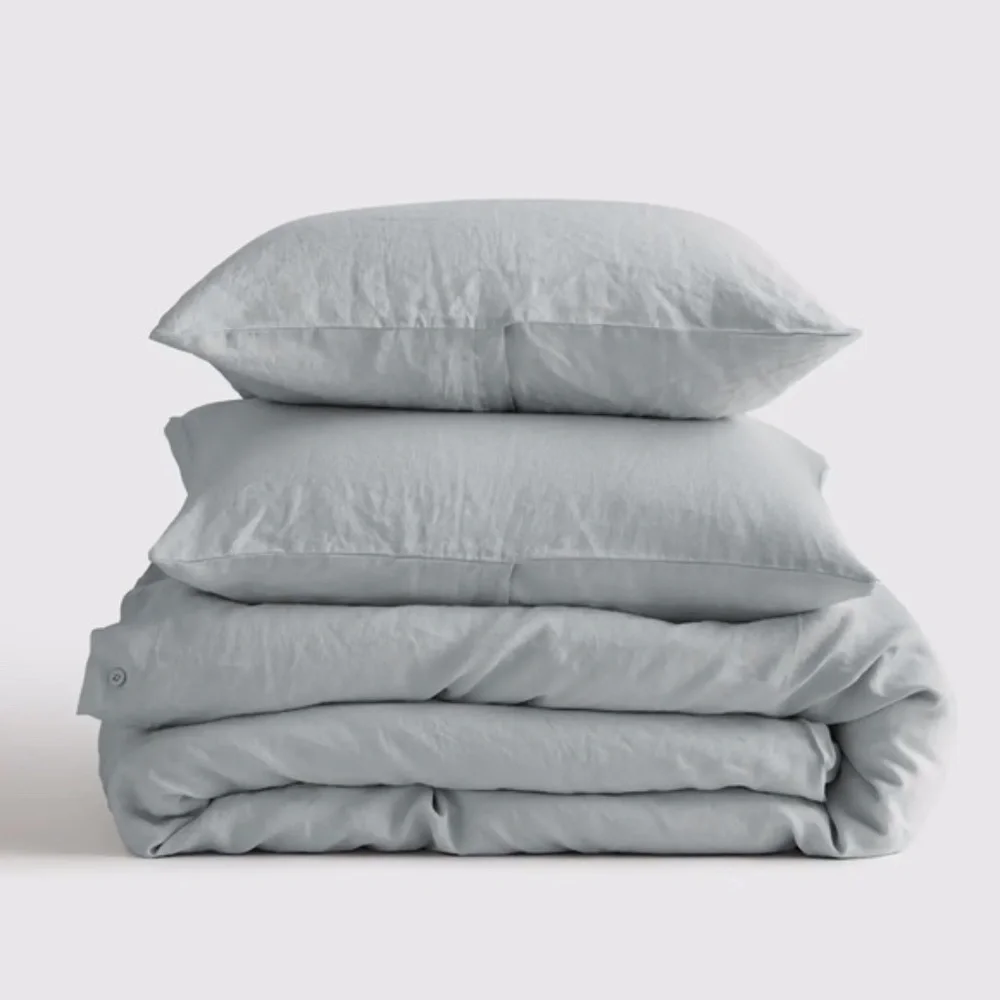 Quince European Linen King Duvet Cover Set With 2 Shams in Mist